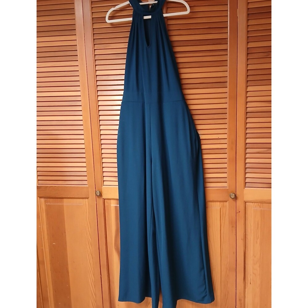 New York & Company Womens Teal Sleeveless Wide-Leg Jumpsuit w/Pockets Size Large